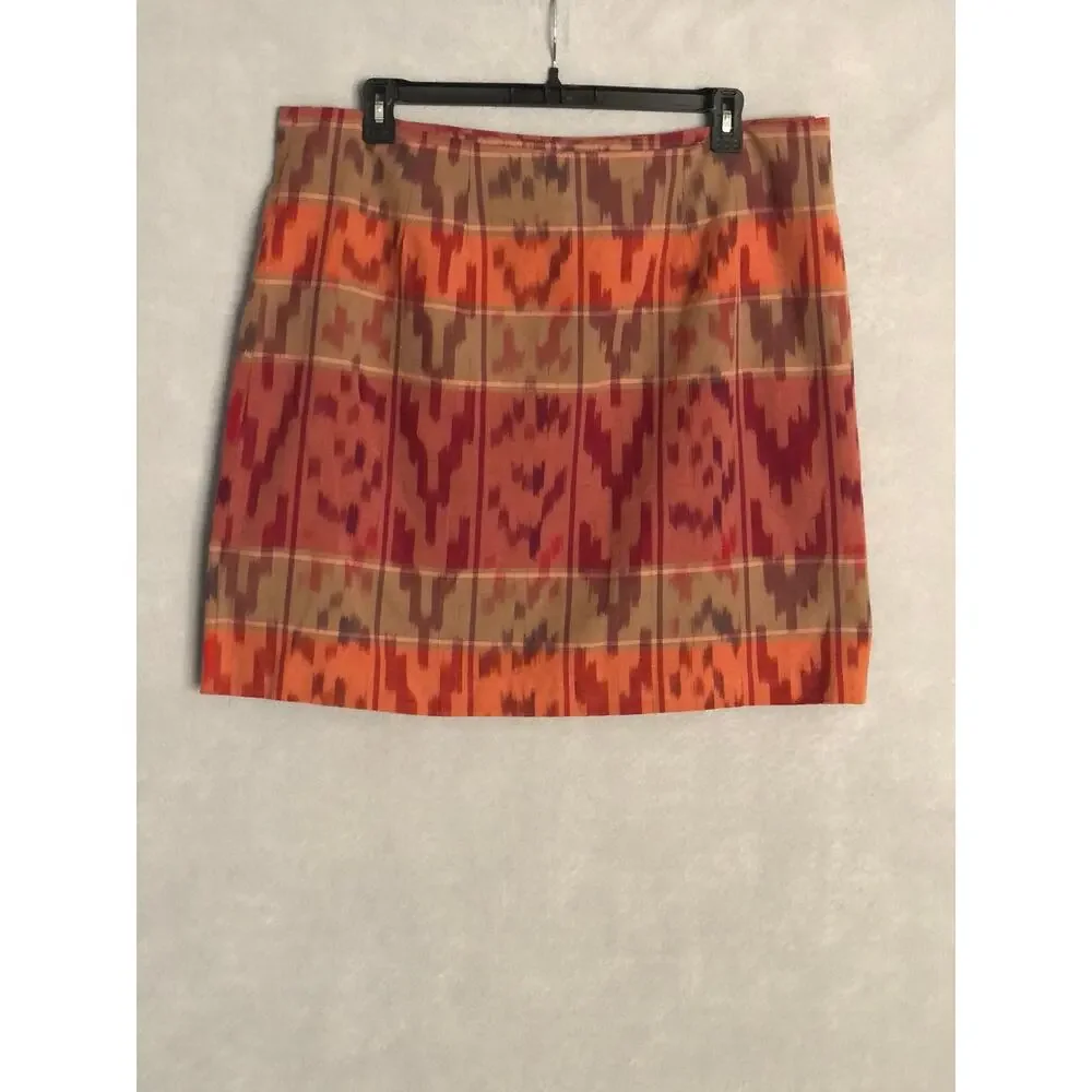 Lauren Ralph Lauren Wrap Skirt Geo-Motif Cotton-Linen Women's 16W NEW